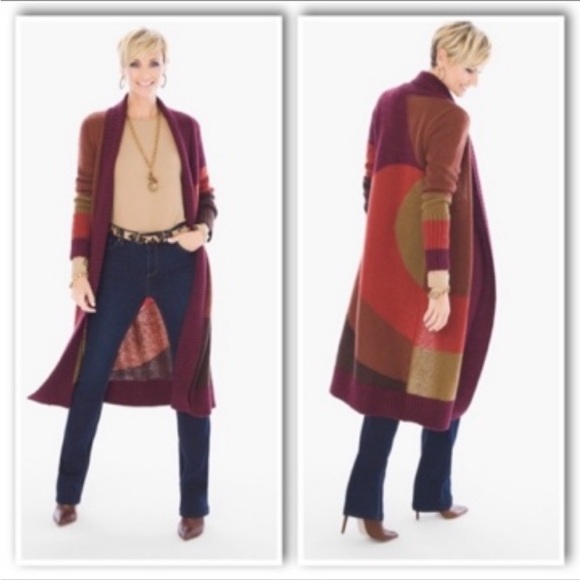 CHICO'S COLOR BLOCK LONG CARDIGAN - Picture 2 of 14